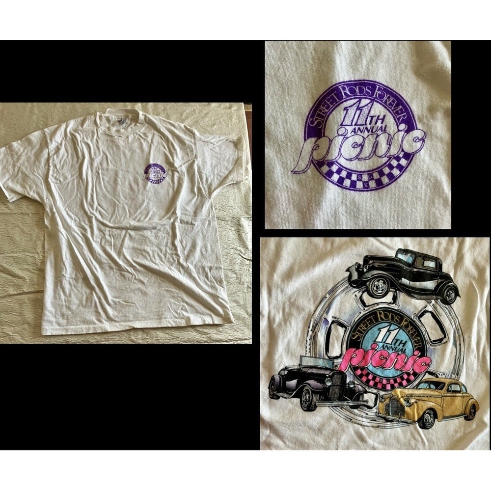 T Shirt Tee XL Single Stitch White 11th Annual Street Rods Forever Double Sided